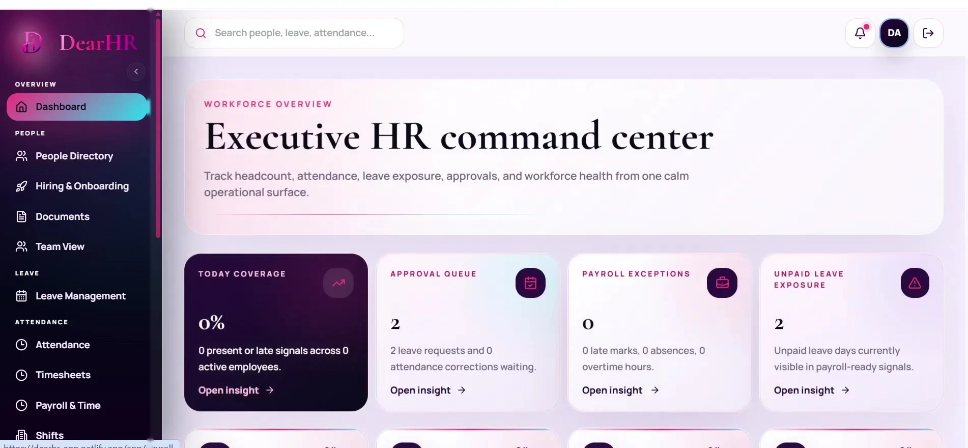 DearHR — Executive dashboard