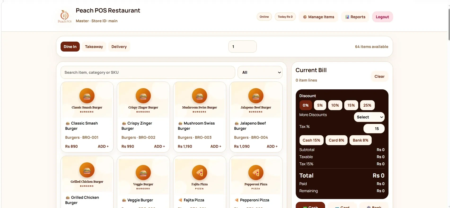 Peach POS — Order workspace