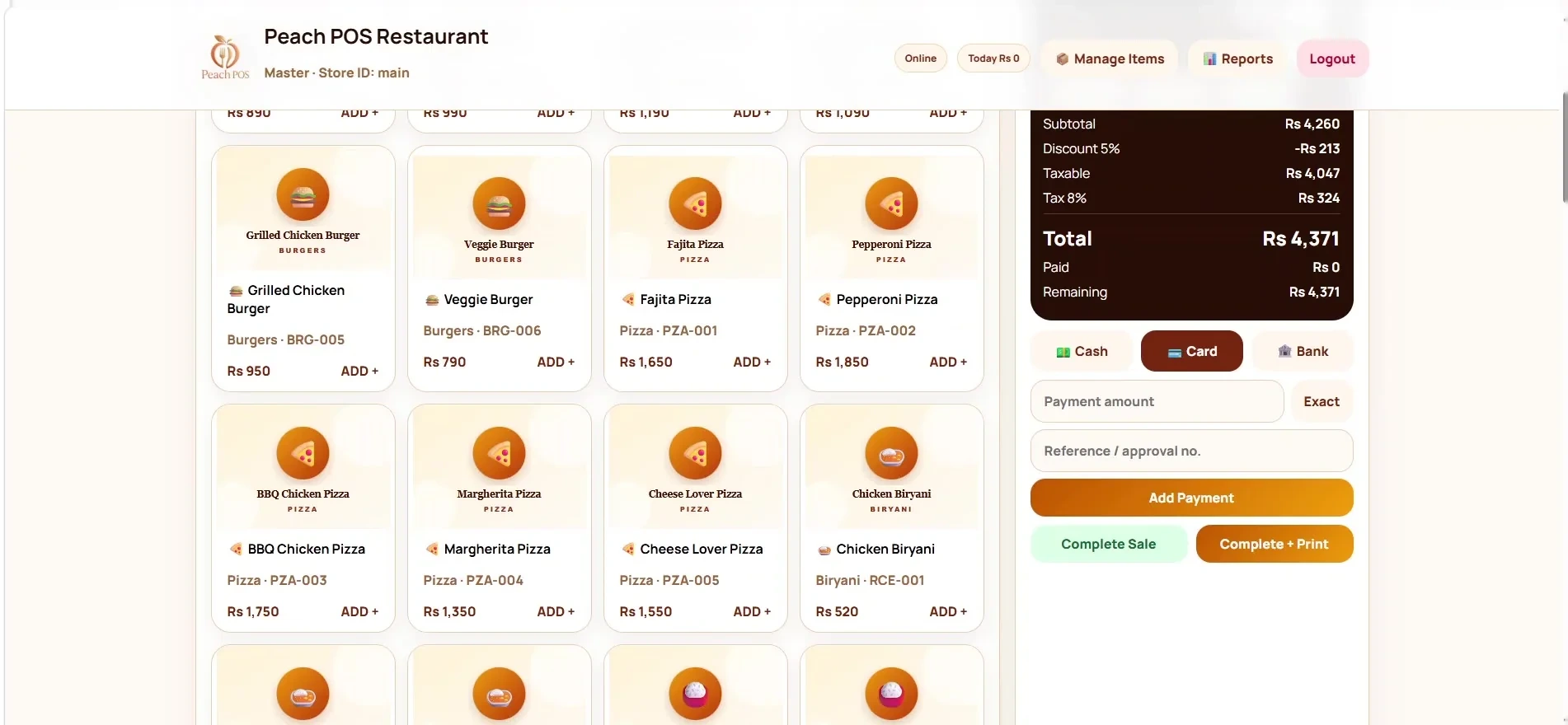 Peach POS — Payment flow