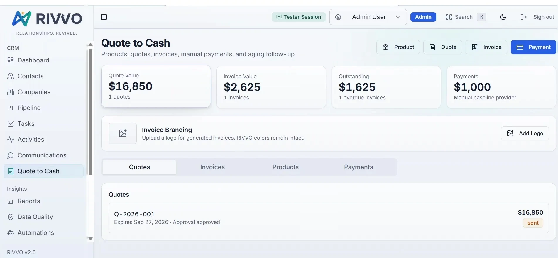 RIVVO CRM — Quote-to-cash